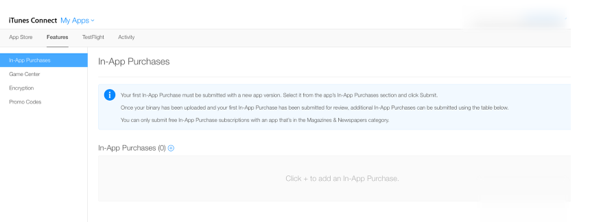 Click on the &quot;Features&quot; tab to see a list of all In-App purchases associated with your app (or create your first one)
