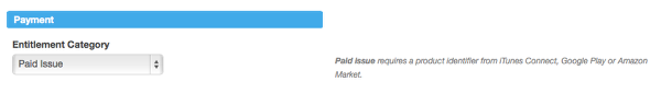 Under Payment, select "Paid Issue".