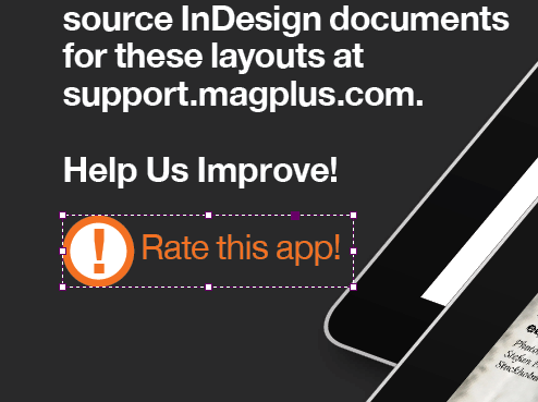 In InDesign, create an item that will be used to get your users to rate the app.