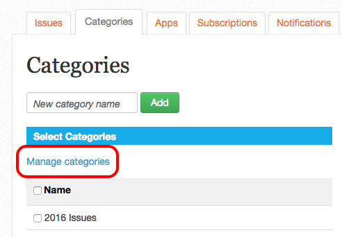 Enter the category manager page by clicking the &quot;Manage categories&quot; link