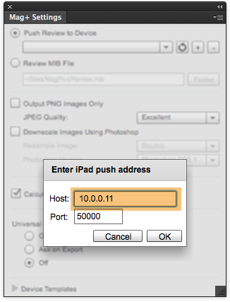 In the window that appears, enter the IP address from your Android device.