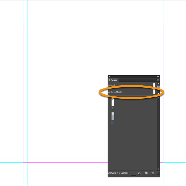 Add a new page to your InDesign document using the master page &quot;A-Auto Master&quot;.