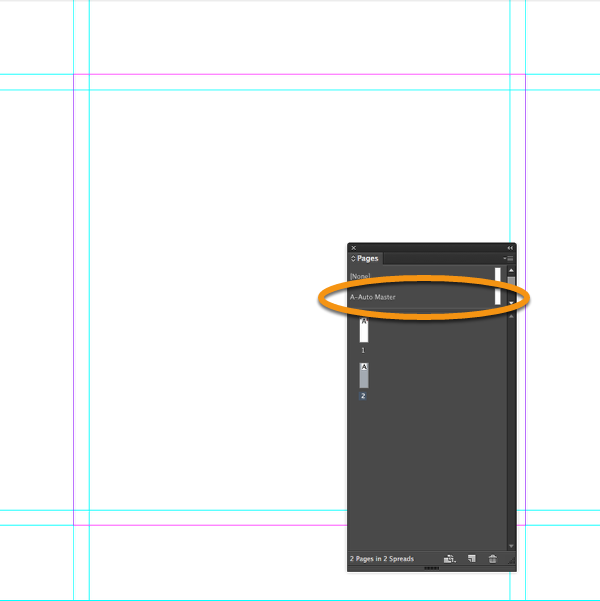 Add a new page to your InDesign document using the master page "A-Auto Master".