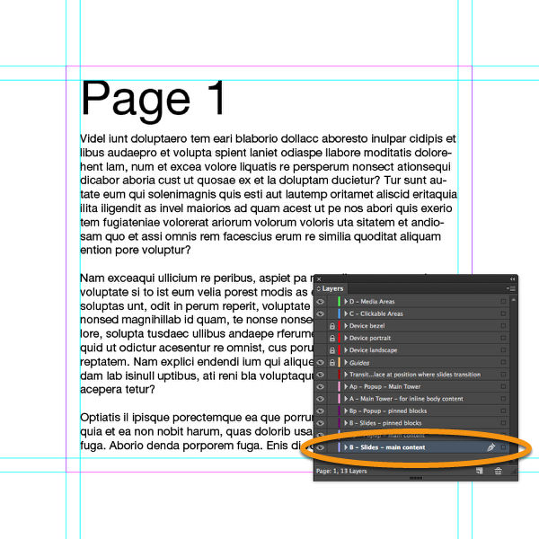 Place a text frame with some content on the layer "B-Slides-Main Content" in InDesign.