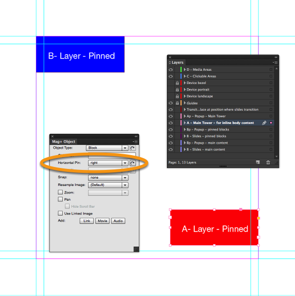 With the frame selected, go to Mag+ &gt; Mag+ Object Panel and set the Horizontal Pin to &quot;Right&quot;.