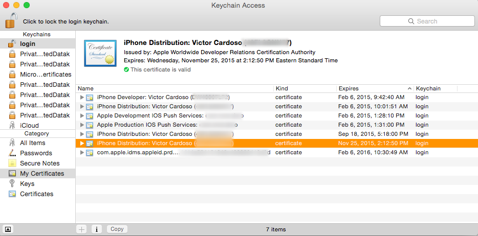 Double-click the .cer file to install it in Keychain Access.