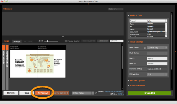Review the Issue by clicking on the &quot;Review All&quot; button in the Mag+ Production Tool.
