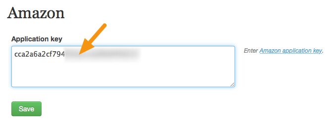 Paste your Application Key (from Step 4) into the field labeled "Amazon Application Key" and click "Save."