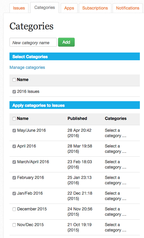 Check the boxes of the category and all of the issues you would like to be added