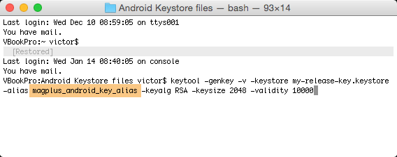 Enter the command listed below and hit return, replacing the text "key_alias" with something of your choosing.