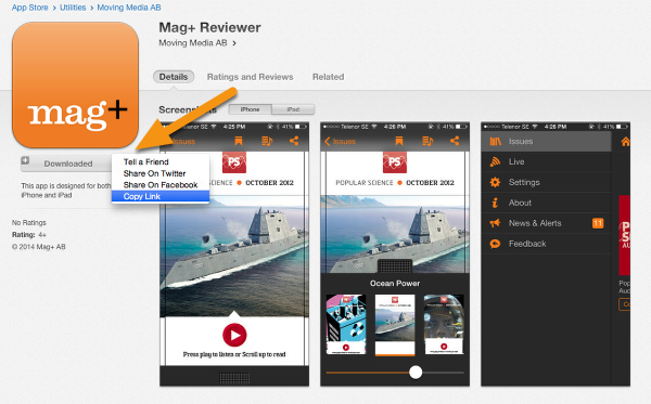 Click the downward arrow next to the Buy button and choose &quot;Copy Link.&quot;