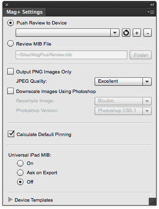 In InDesign, show the Mag+ Settings panel.