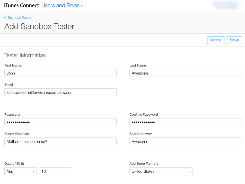 Click on the &quot;+&quot; icon to create a new tester and fill out the information.