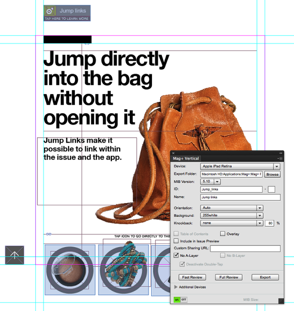 In InDesign, open your layout and show the Mag+ Vertical panel.