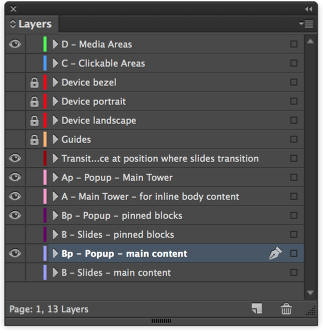 Click on the InDesign layer &quot;Bp - Popup - main content&quot; to make it active.