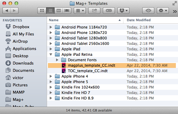 Open the Apple iPad Retina template on your computer from the Mag+ &gt; Templates &gt; Apple iPad Retina folder.