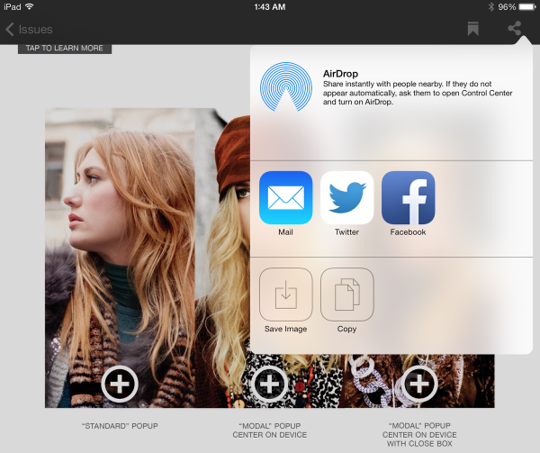 Tap the Sharing icon to view the Sharing menu.